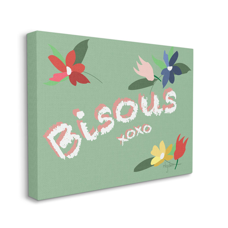 AC-539 Français bisous Text Kisses design par Mark Higgs-impression, Giclée encadrée noir minuit, H 16 po x l 20 po x 1,5 po