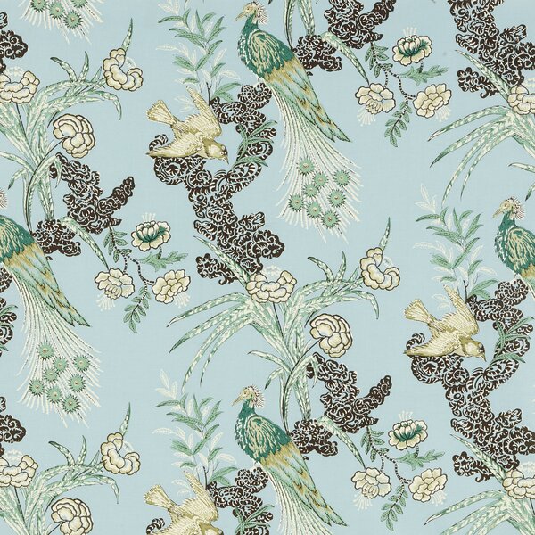 Ink Blue Jacobean Floral Toile Fabric | 100% Cotton Fabric 58”W