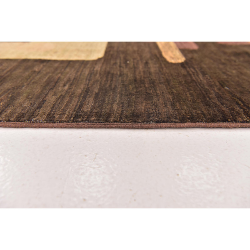 Tapis de zone en laine brun/beige 4 pi 3 po x 5 pi one-of-kind à la main noué la Didcot