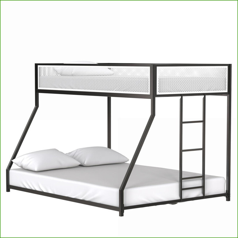 Cadre de lit superposé simple au dessus d'un lit double en métal - Aucun sommier nécessaire, profil bas avec garde-corps en filet blanc, noir, idéal pour chambre d'amis / dortoir