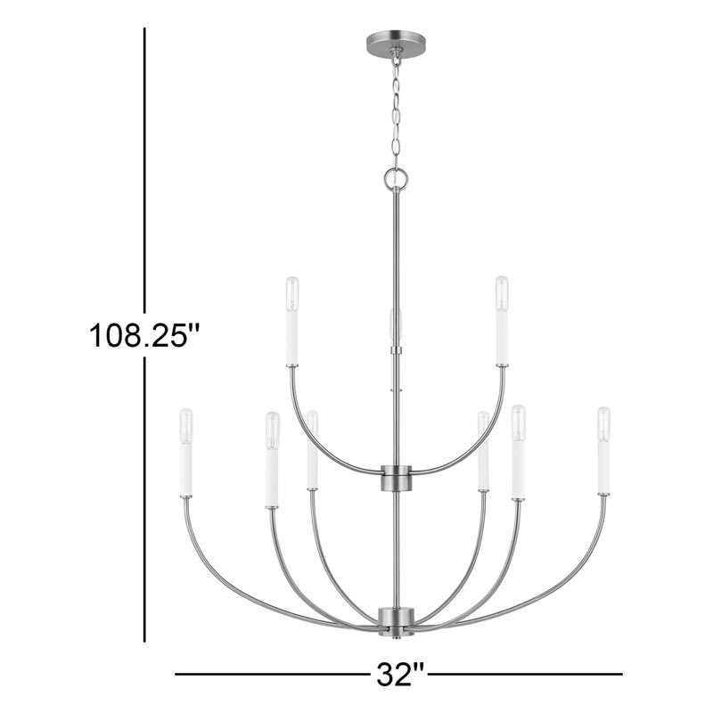 Nine Light Chandelier, Satin Brass