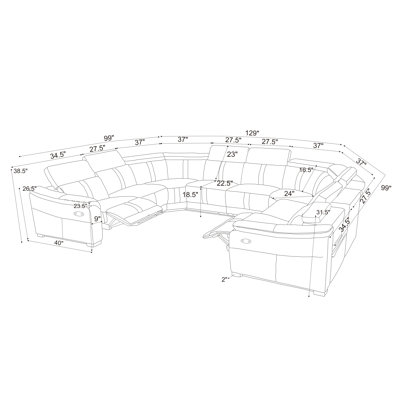 Mietoon Leather Match Large Seating Power Recliner Sectional