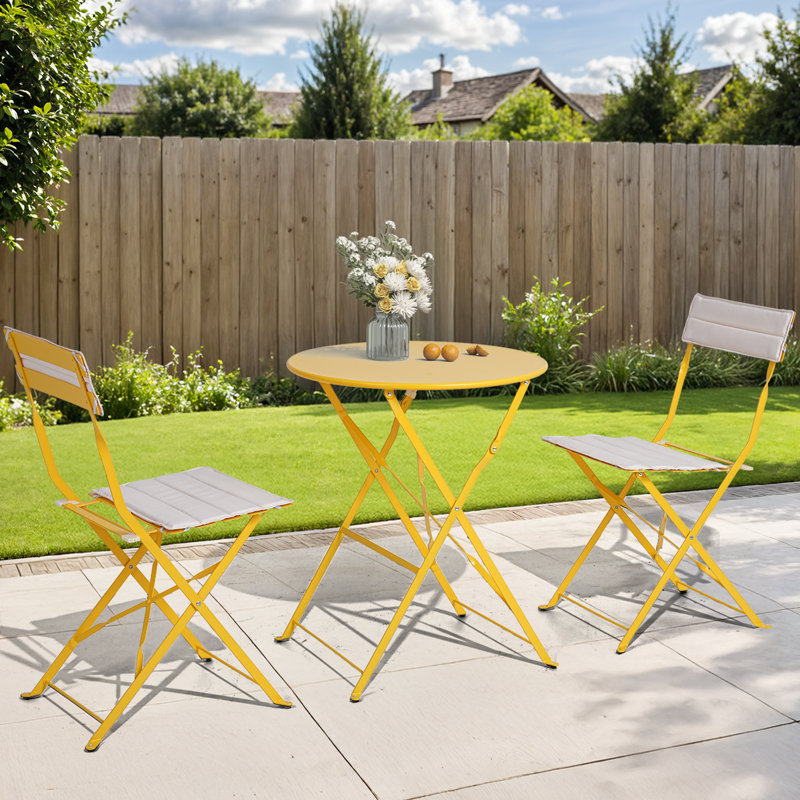 Full Assembled 3-Piece Folding Patio Dining Set With Comfortable Cushions, Patio Bistro Set, Yellow