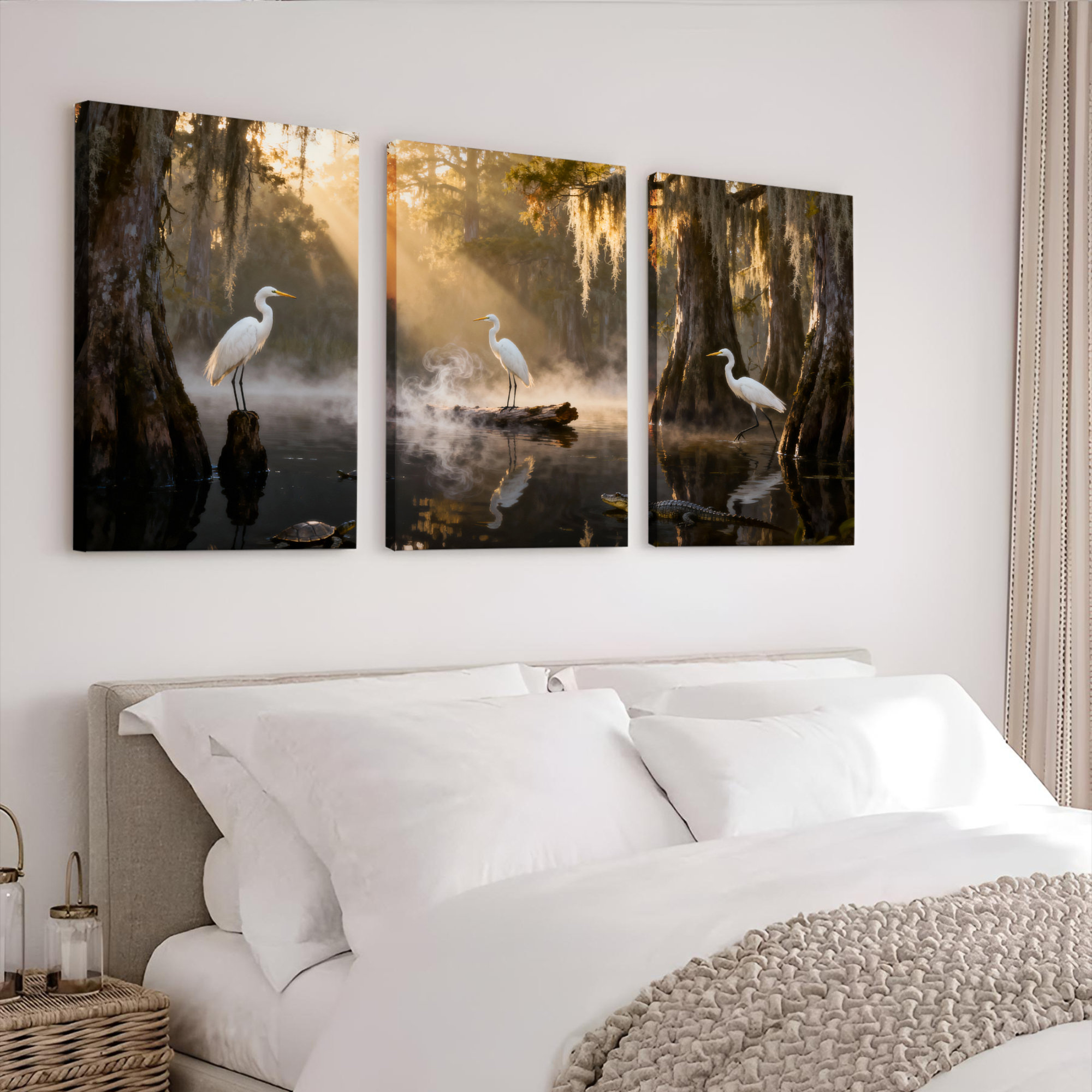 Winston Porter White Heron in Misty Swamp Canvas Wrapped Wall Art Oil ...