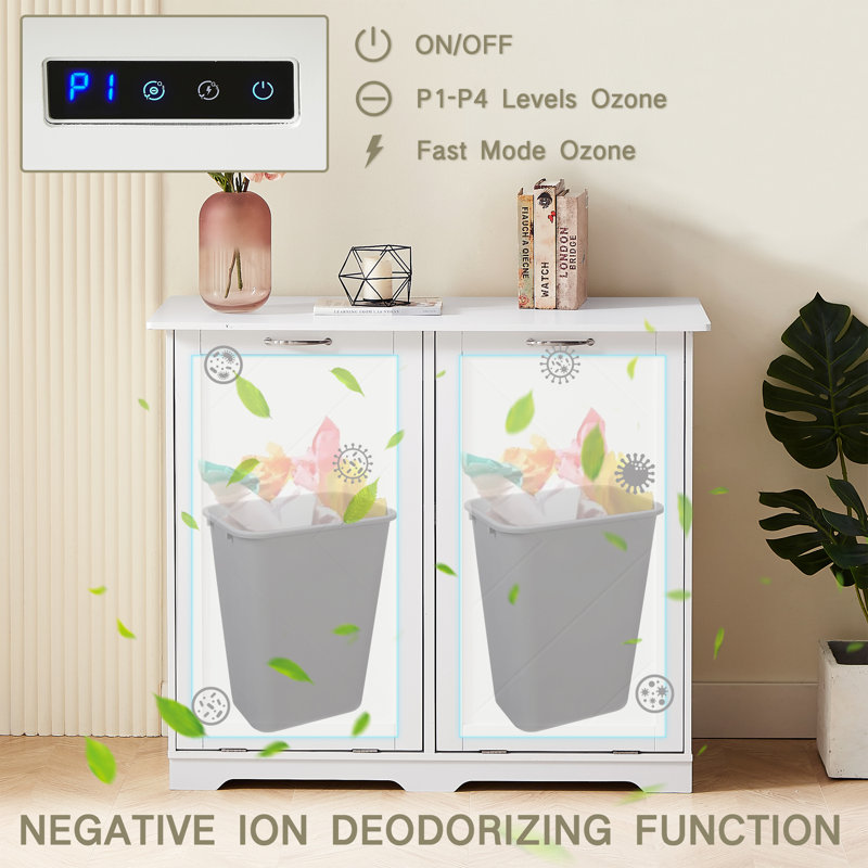 White MDF Wood Dual-Bin Tilt-Out Kitchen Trash Cabinet