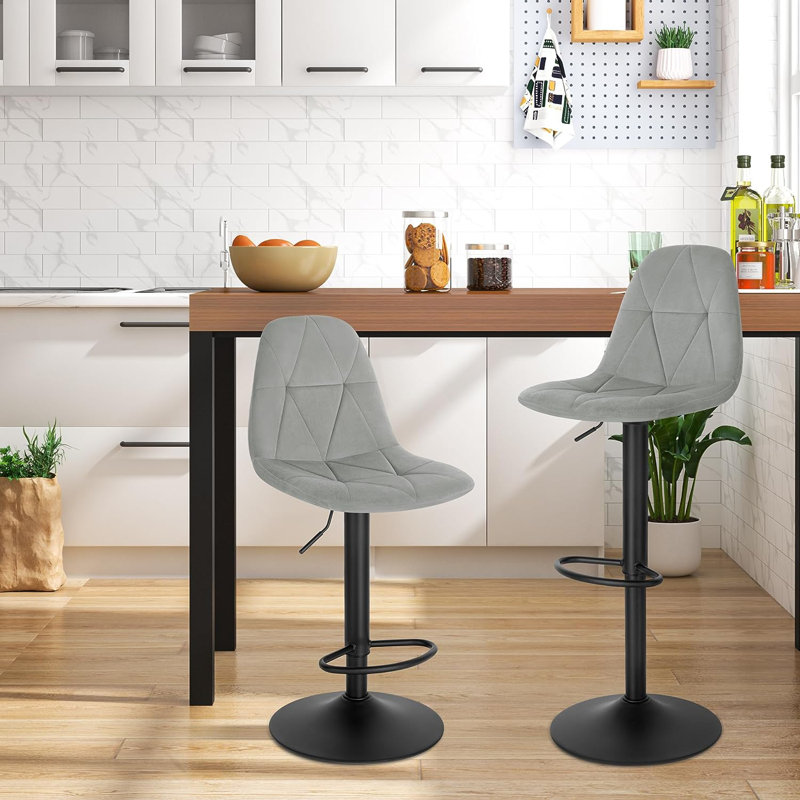 Marcien Swivel Upholstered Adjustable Height Counter Stool with Metal Frame, Light Grey
