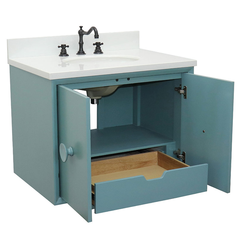 Crumley 31'' Single Bathroom Vanity with Top, Aqua Blue/White Quartz