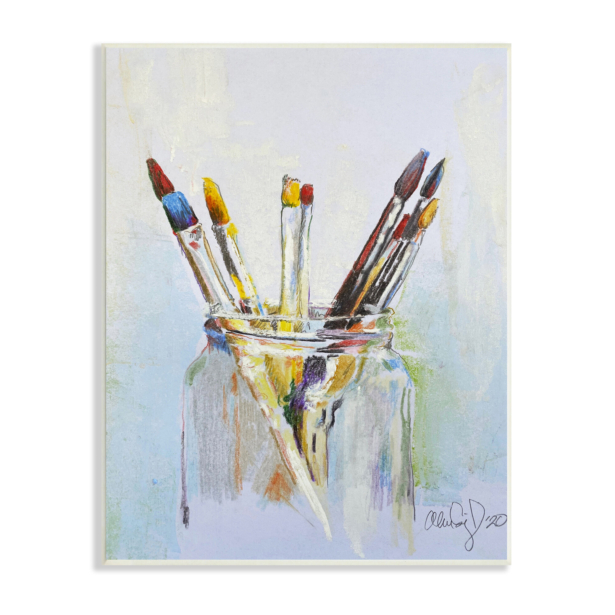 Stupell Paintbrushes in Glass Jar Expressive Artist Tools Framed Wall Art - Multi-Color - 16 x 20 - Grey