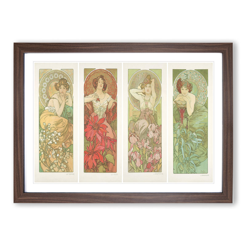 Precious Stones by Alphonse Mucha - Picture Frame Painting, 48cm H x 65cm W x 2cm D, Walnut Framed