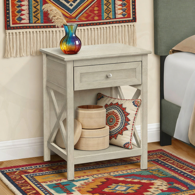 Table de bout transitionnelle avec tiroir et tablette pour un rangement polyvalent et une décoration élégante.