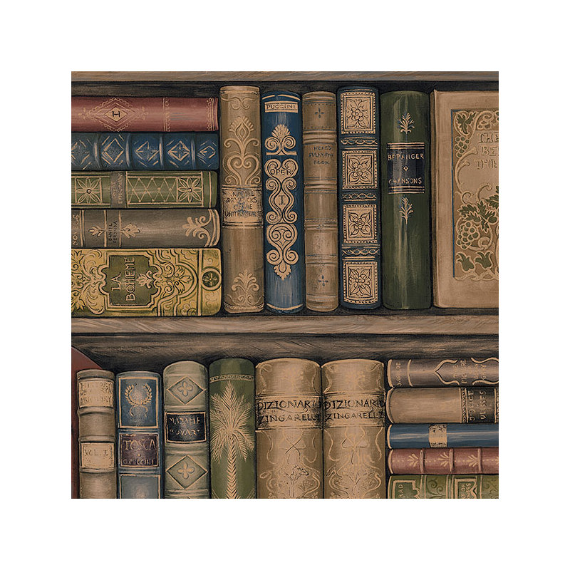 Papier peint avec bibliothèque 32,7 pi x 20,5 po Alfredrick, Brun / rouge / bleu