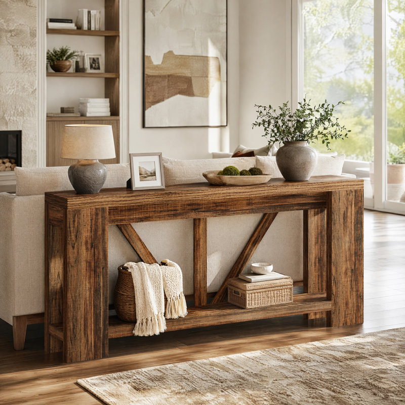 Console 70,9 po à 2 niveaux Farmhouse, Brun rustique