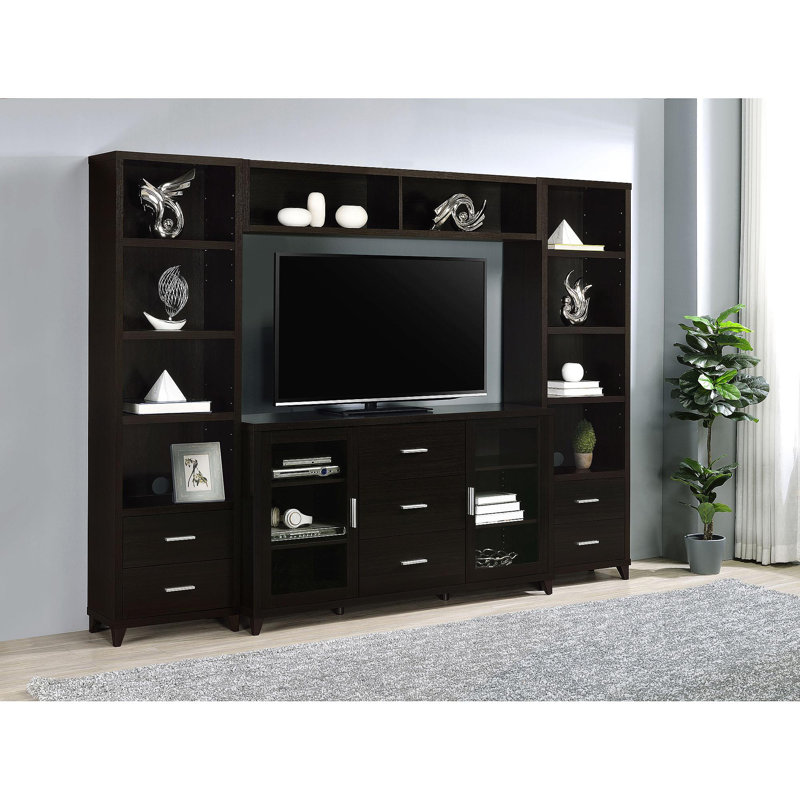 Nyler Cappuccino 3-Drawer Rectangular TV Console