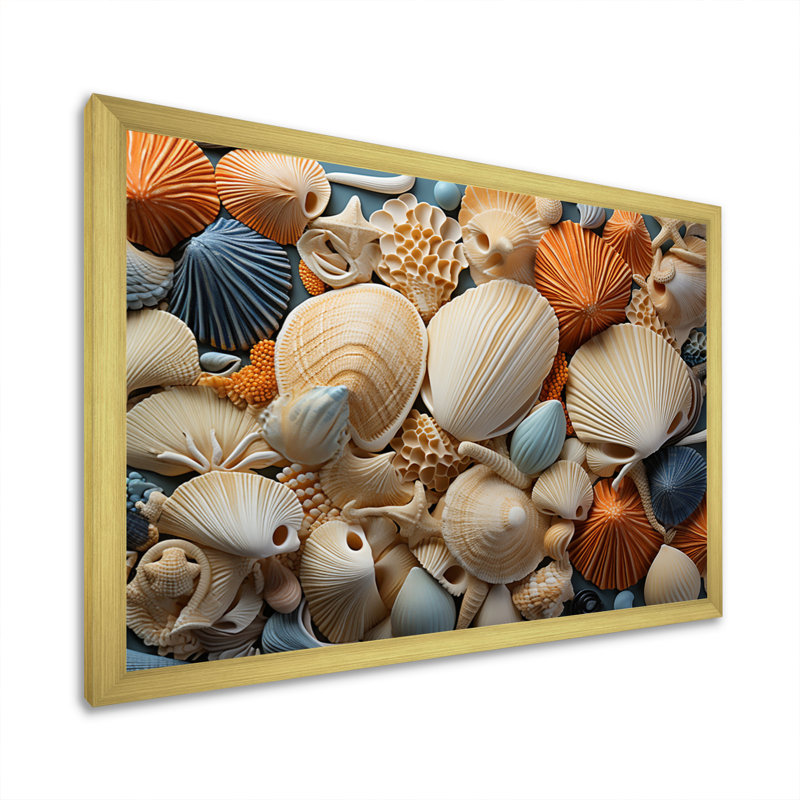 Décoration murale plage coquillage - animaux, 16" H x 32" W, Gold Picture Framed