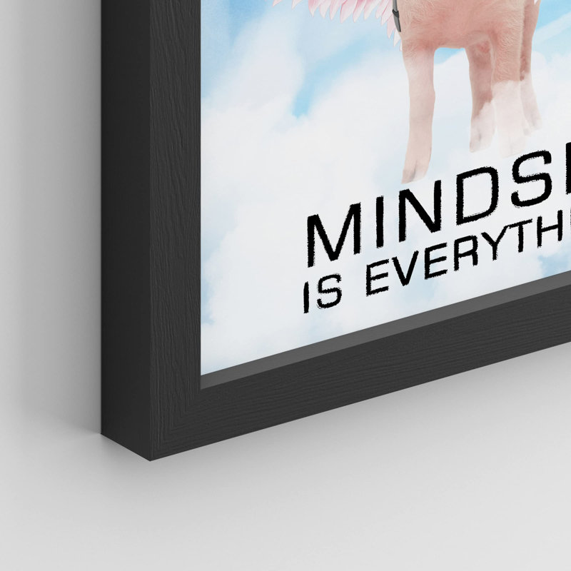 «Flying Piggy Mindset Is Everything Funny Creative Sky Blue Pink Wings» sur papier, Noir, H 14 po x l 11 po