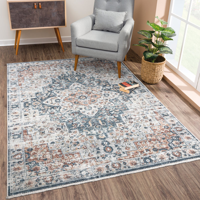 Washable Non-Slip Traditional Oriental Rug for Entryway, Hallway, Bathroom, and Kitchen - Dunlow, Rectangle 3' x 5'