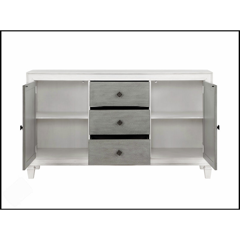 Katia Finish Server With Weathered White And Rustic Gray, Spacious Storage For Kitchen Or Dining Room Essentials.