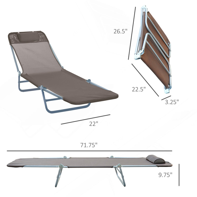 Outsunny Folding Chaise Lounge Chair, Pool Sun Tanning Chair, Outdoor Lounge Chair With 5-Position Reclining Back, Breathable Mesh Seat, Headrest For Beach, Yard, Patio, Brown