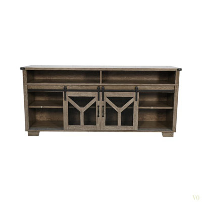 65.3" TV Stand With LED Light Strips And  Mesh Barn Door Y Decorative Strip Country  Farmhouse Style