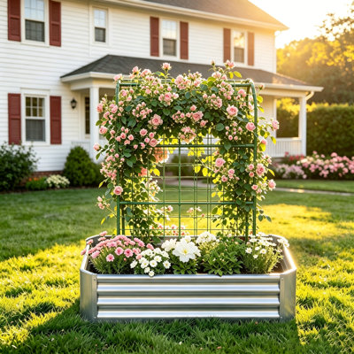 dans 1 jardinière, treillis moderne en métal galvanisé 4 x 2 pour le jardin