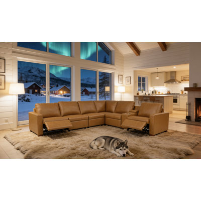 132" W Hudson Recliner Leather-Matched Sectional