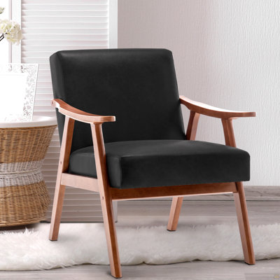 Chaise de style Mid-Century moderne, chaise de salon avec structure en bois massif, chaise d'appoint à dossier très épais, fauteuil à oreilles