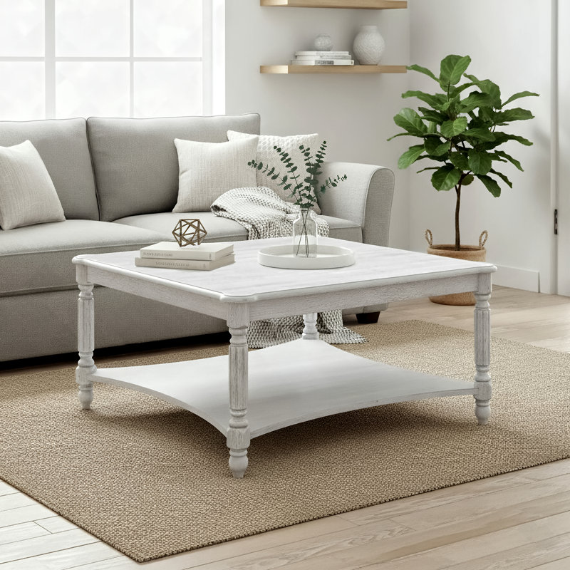 Locke Solid Wood Square Coffee Table, Antique White