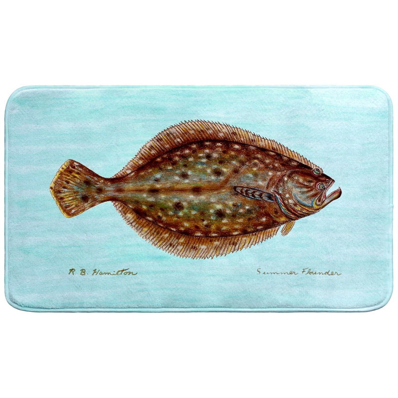 Tapis de bain Flounder sur sarcelle, L 30 po x l 18 po, Sarcelle
