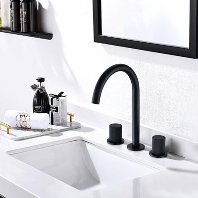 Robinet de salle de bain classique noir mat avec valve quart de tour et cartouche à finition contemporaine