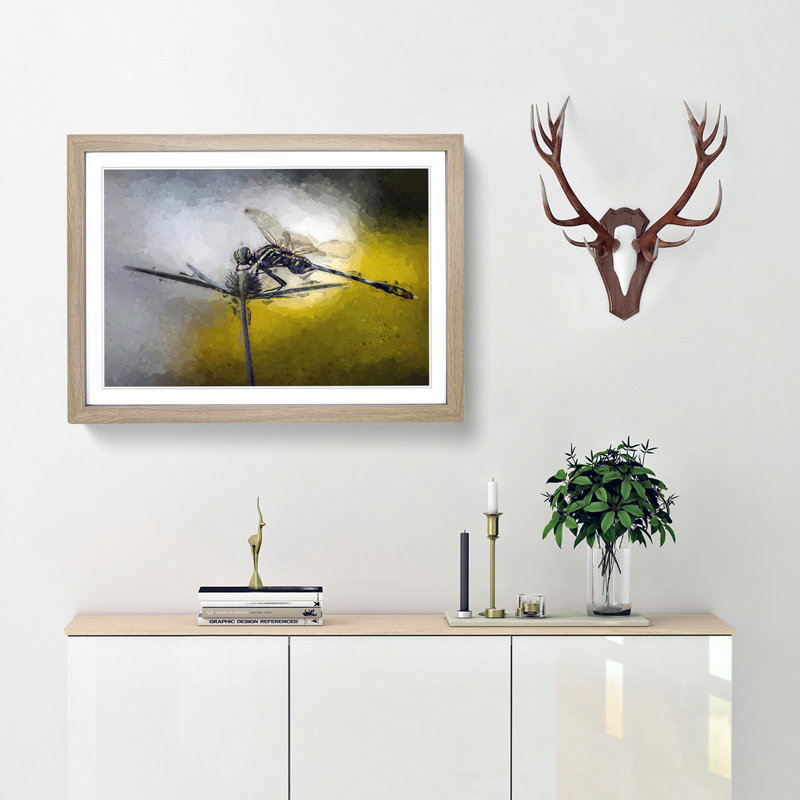 Dragonfly upon a Thistle in Abstract - Picture Frame Graphic Art Print, Oak Framed, 36cm H x 48cm W x 2cm D