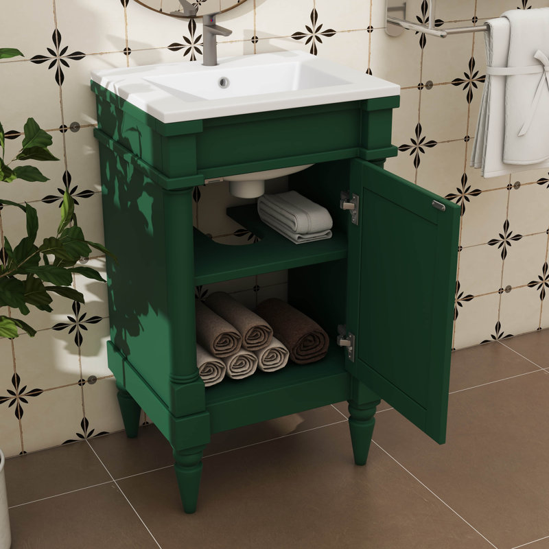 Meuble-lavabo autoportant 18 po avec porte et meuble-lavabo à tablette réglable 18 po avec lavabo en céramique, Vert