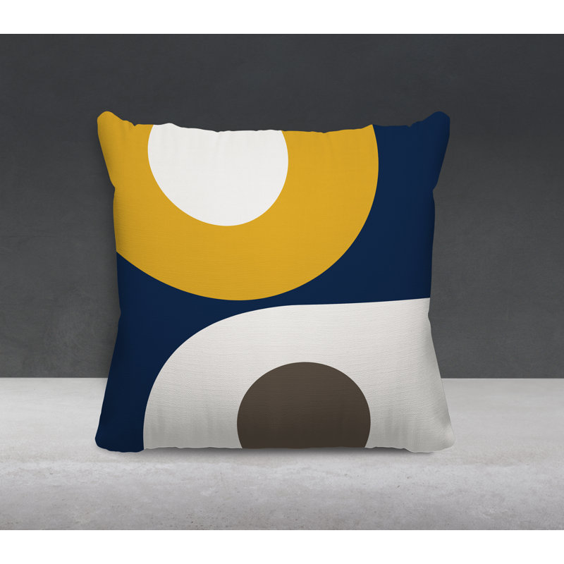 Coussin décoratif intérieur / extérieur Pitto, L 15 po x H 15 po, Jaune / beige / bleu marine
