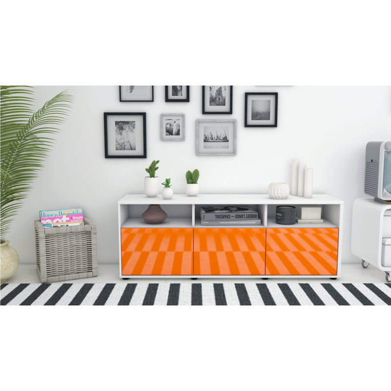 Wylie Unfinished TV Stand, High-gloss Orange / Matte White