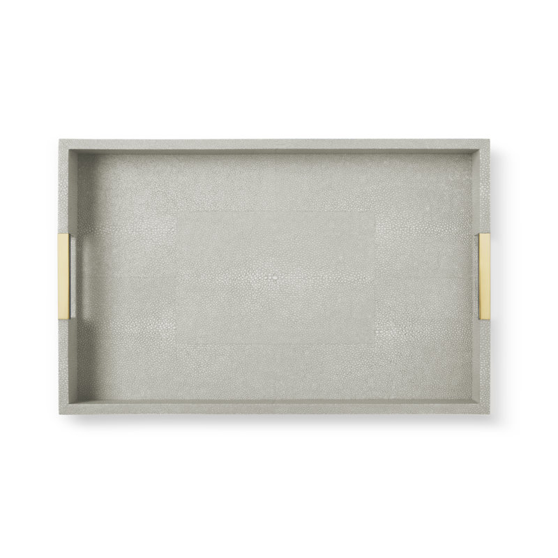 Dove Gray Shagreen Decorative Tray with Brass Handles
