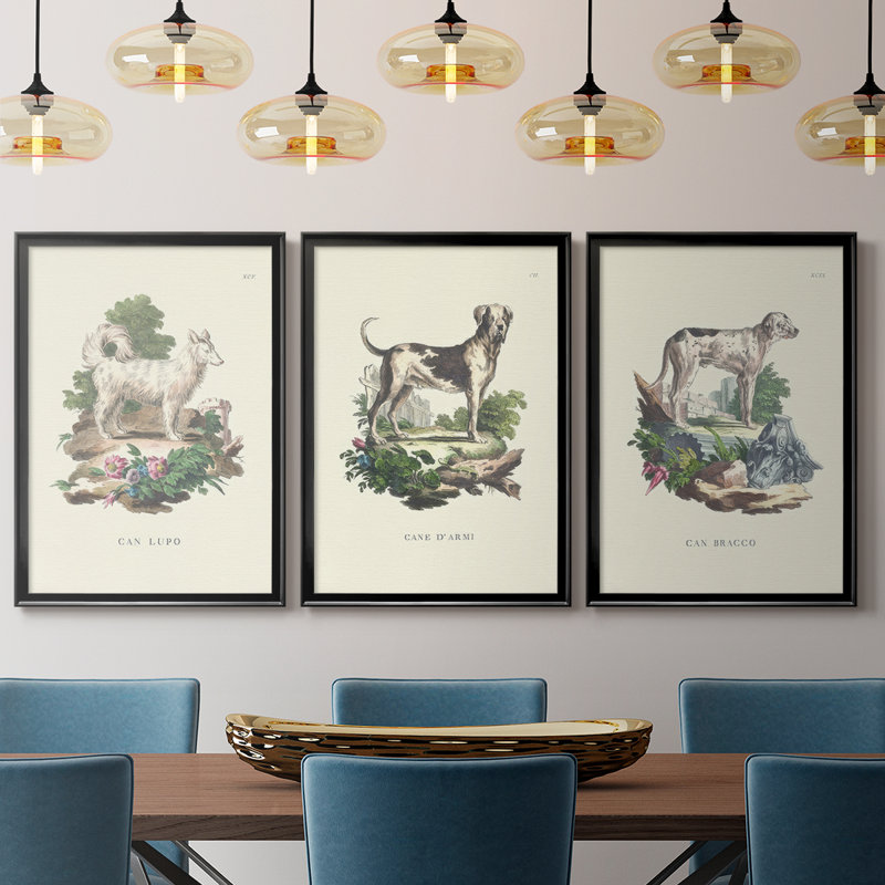 French Dogs VII - Toile tendue avec châssis sur mesure - 3 pièces, Noir, noir, noir, noir, H 30 po x l 63 po