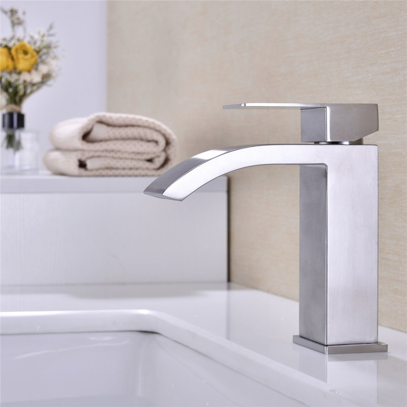 Waterfall Spout Faucet For Bathroom Sink, Single Handle Design, Pop - Up Drain Sinks With Overflow, Corrosion, Easy To Install And Use Flow Sink Style Spout, Control, Thickened Gasket, Brushed