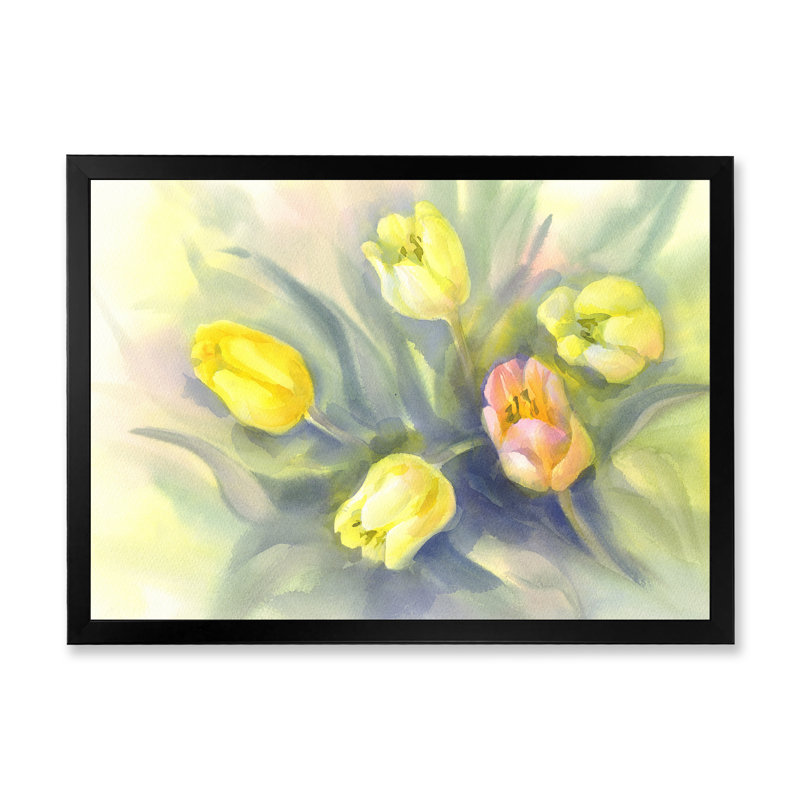 «White Yellow Yellow and Pink Tulips», reproduction de cadre photo sur toile, Cadre d'angle fermé noir