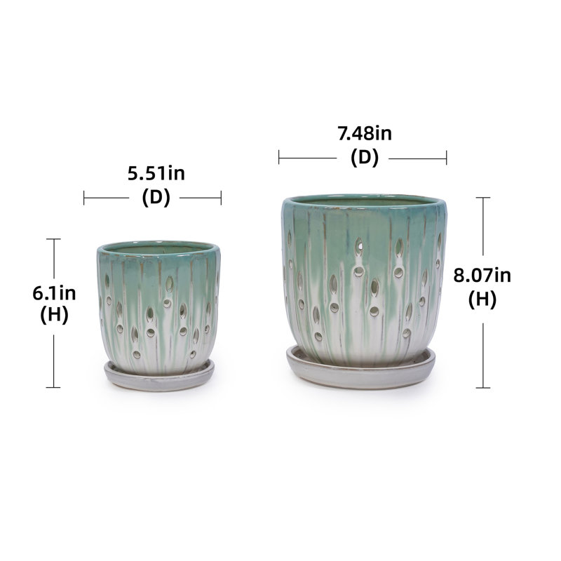8" Ceramic Flowerpots, White , 2 - Piece , Drainage Hole, All Weather Use, Small Flowers, Glossy Finish Modern, , Finish, Flowers
