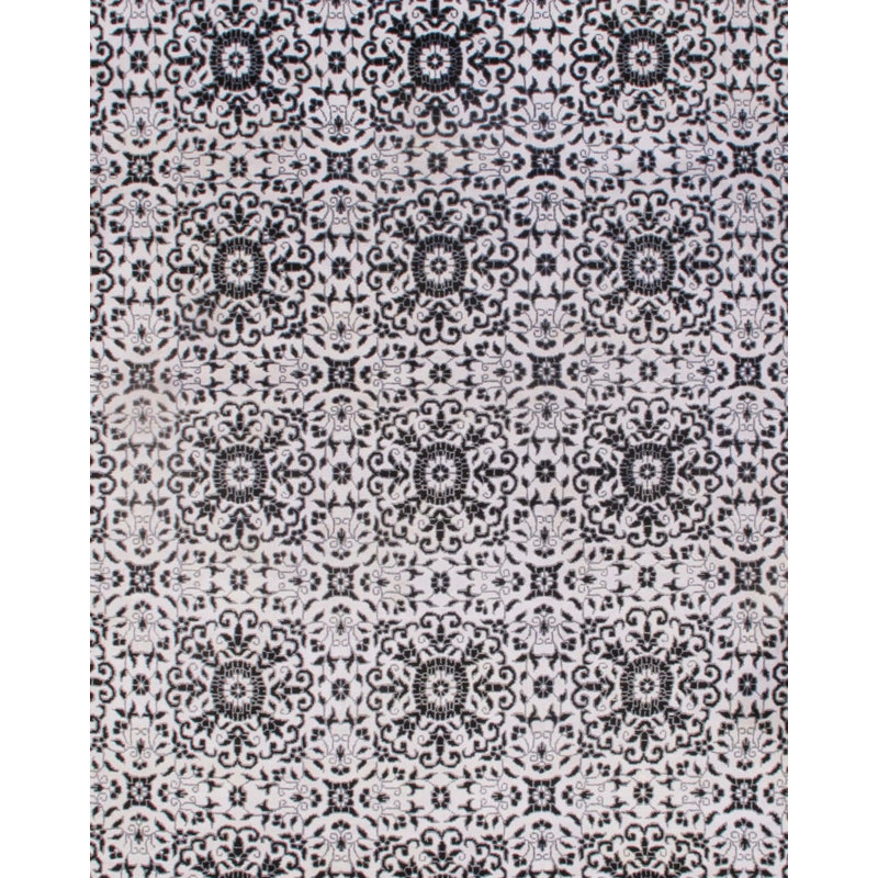 Silk Floral Area Rug in Black