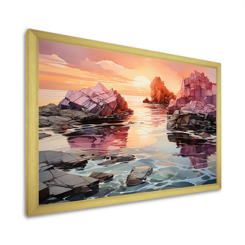 " Orange Grey Iceberg Arctic Mirage ", H 30 po x l 40 po x P 1,5 po, Cadre doré à une seule photo