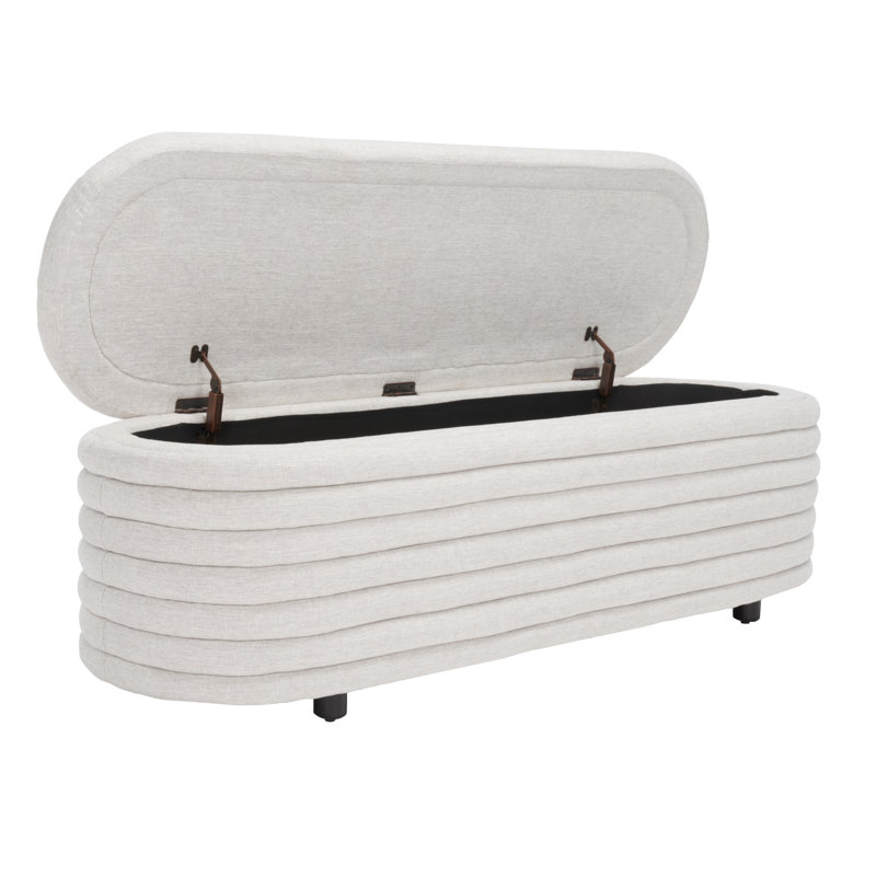 Banc de rangement rembourré Delray, Tissage de lin taupe