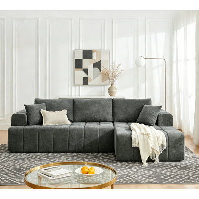 Modern Upholstered Couch with Cup Holders & Side Pockets