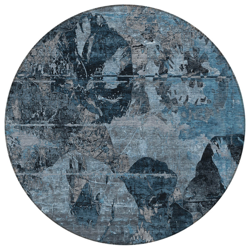 Tapis d'intérieur rond antidérapant rond 8 pi bleu et bleu foncé