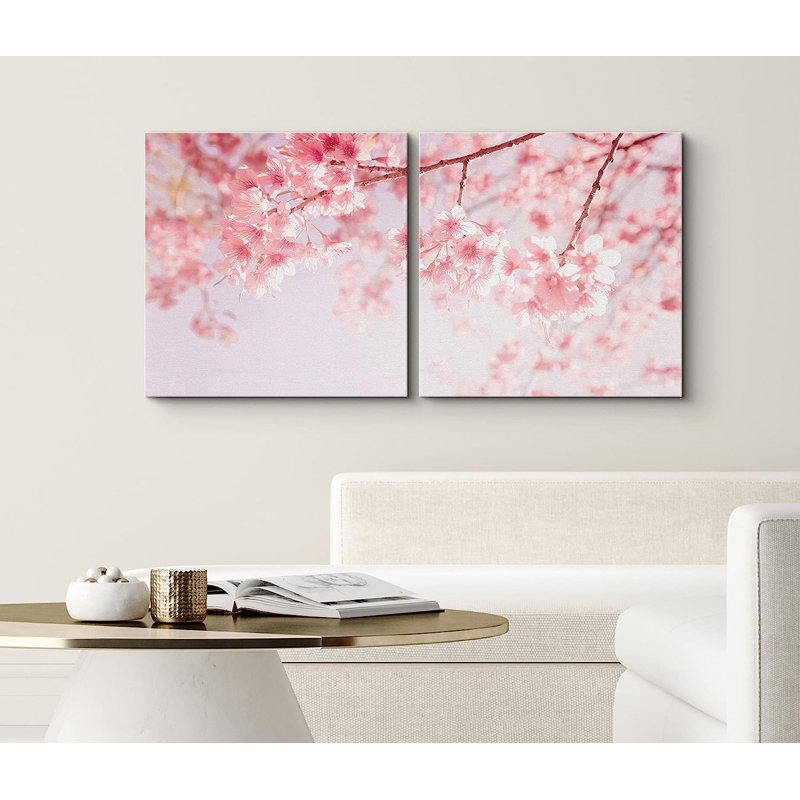 Fleurs de cerisier avec effet bokeh sur toile, 2 pièces, H 12 po x l 24 po x P 1,5 po