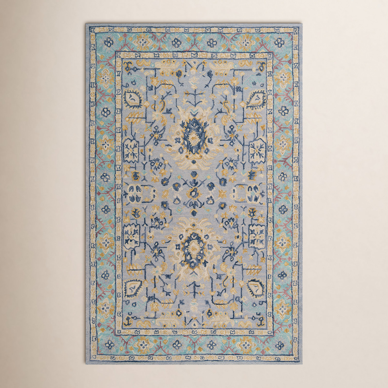 Adrien Blue Hand-Tufted Wool Oriental Rug, Rectangle 5' x 8'