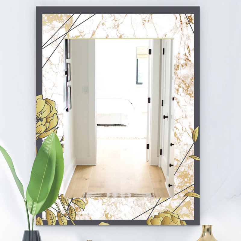 Miroir de salle de bain Gold Botanical Blooming 3 - Traditional, H 39,4 po x l 29,5 po
