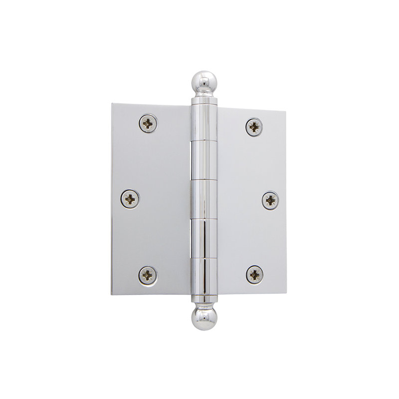 3.5'' x 3.5'' Brass Butt Bearing Hinge, Bright Chrome