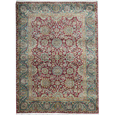 Hand-Knotted High-Quality Red and Green Area Rug
