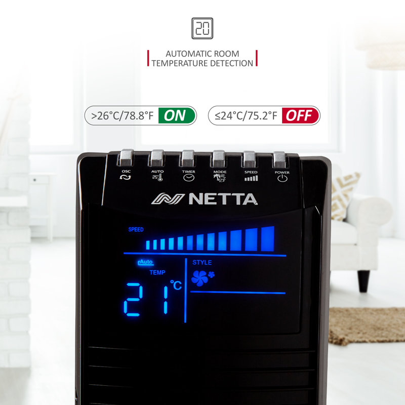 NETTA 44 Inch Tower Fan with Remote Control, Black
