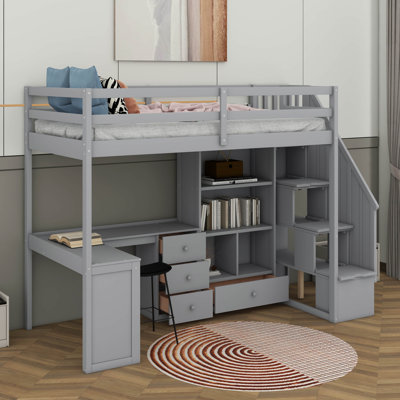 Lit mezzanine simple avec bureau et tiroirs